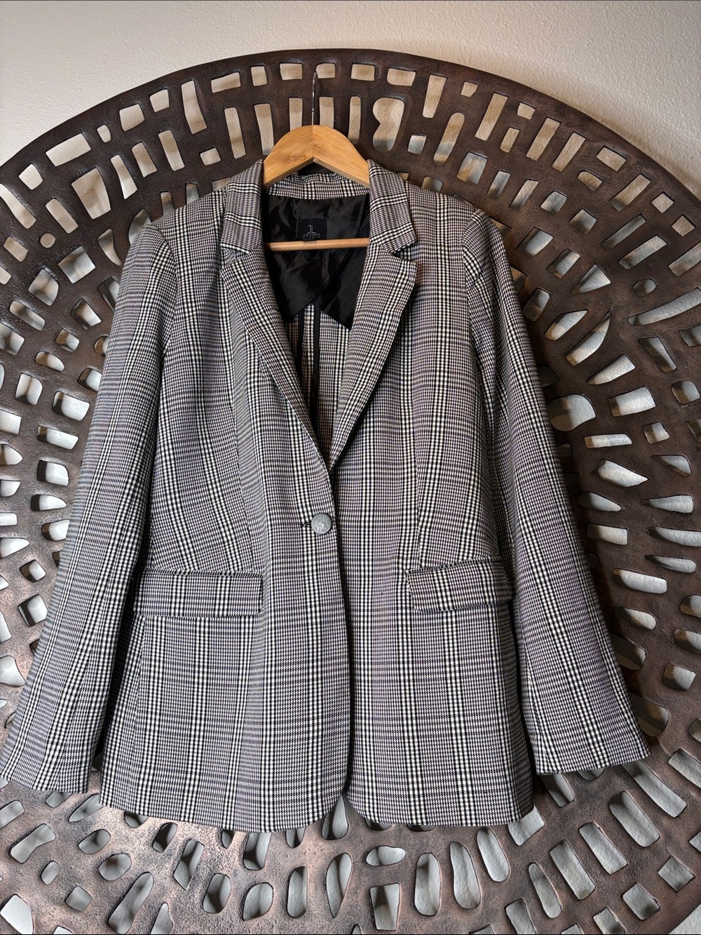 ❤️ Women's Glen Plaid One-Button Blazer Black White Petite Small Jules & Leopold